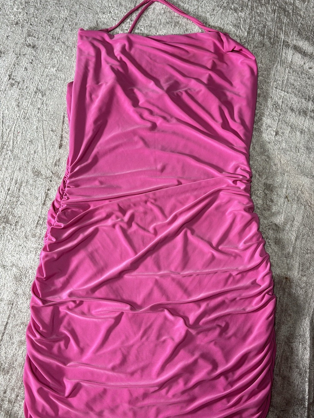 Ruched Hot Pink Halter-Style Women's Dress